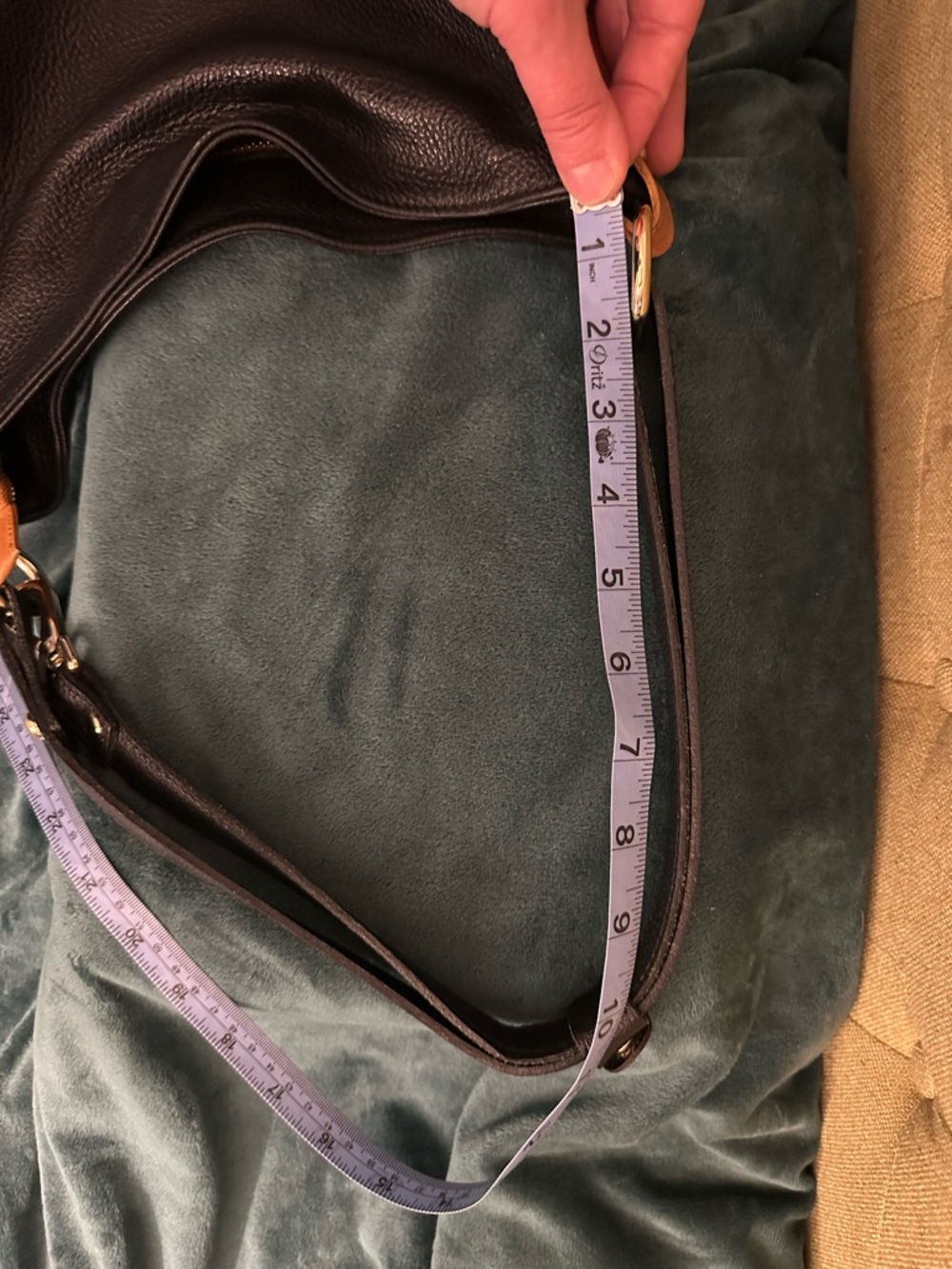 Valentina Black Pebbled Leather Shoulder Bag with Tan Accents - Picture 16 of 16